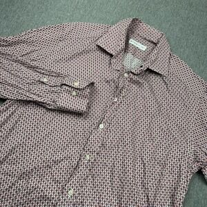 Etro Button Up Long Sleeve Shirt Mens 41 Large Red Geometric Print Italy
